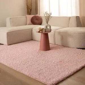Finale Uitverkoop Hoogpolig vloerkleed shaggy Trend effen – lichtroze -55%