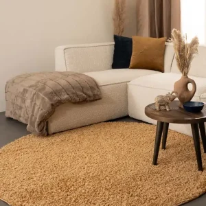 Rond hoogpolig vloerkleed shaggy Trend effen – goud -68% Voordeelprijs