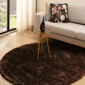 Rond hoogpolig vloerkleed velvet – Posh donkerbruin Black Friday-46% Luxe