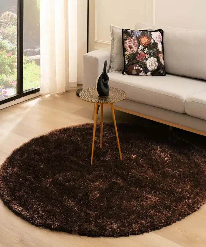 Rond hoogpolig vloerkleed velvet – Posh donkerbruin Black Friday-46% Luxe