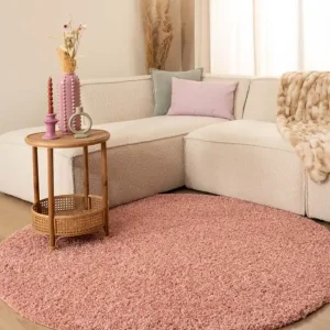 Rond hoogpolig vloerkleed shaggy Trend effen – roze -65% Gereduceerde Prijs