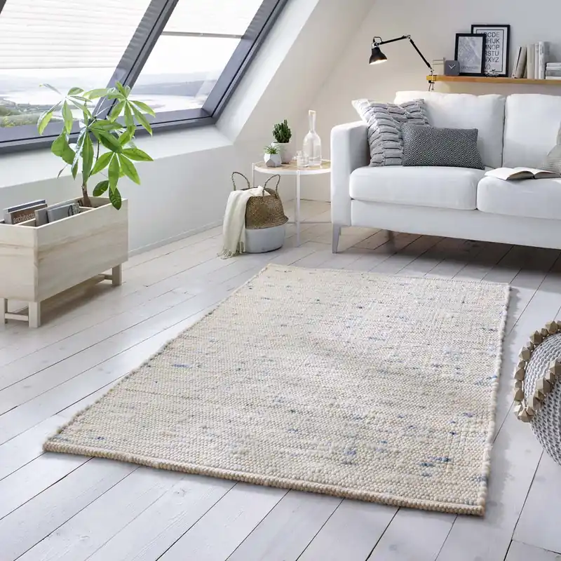 Laatste Kans Wollen vloerkleed handweef Oslo – crème/blauw -34%