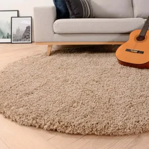 Rond hoogpolig vloerkleed shaggy Grand effen – beige -51% Veilige Betaling