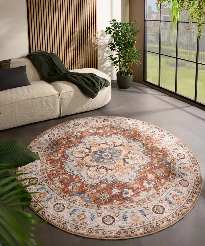 Geld-Terug-Garantie Rond Vintage buitenkleed – Valenca Fino terracotta Black Friday-44%