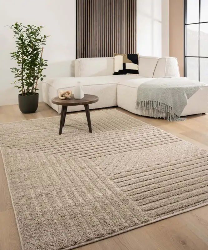 Ambachtelijk Scandinavisch vloerkleed – Arc Edge beige Black Friday-70%