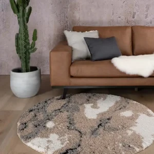 Rond hoogpolig vloerkleed Marble Artisan – beige    Black Friday-60% Express Levering