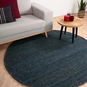 Rond wollen vloerkleed Lett – petrol Black Friday-38% Voordeelprijs