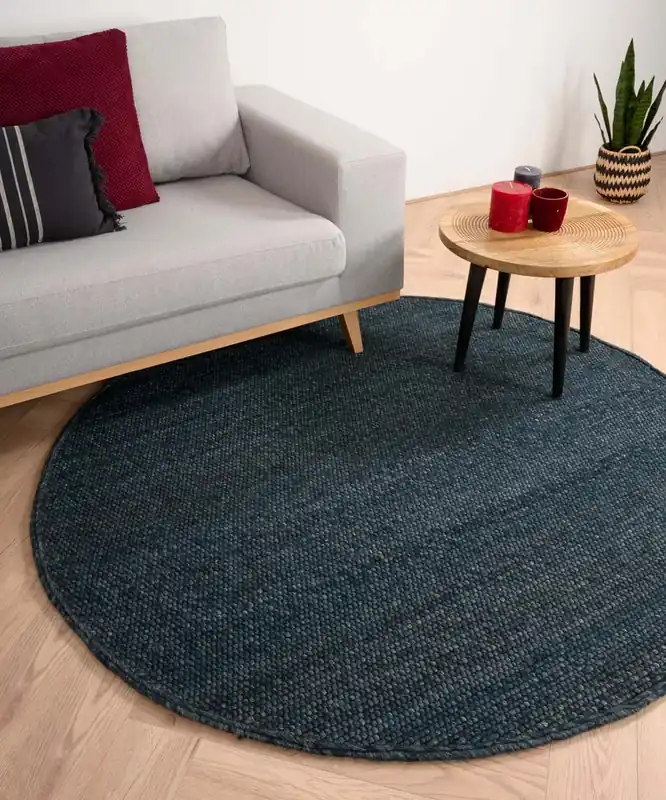 Rond wollen vloerkleed Lett – petrol Black Friday-38% Voordeelprijs