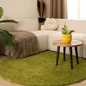 Flitsaanbieding Hoogpolig vloerkleed shaggy Trend effen rond – groen -70%