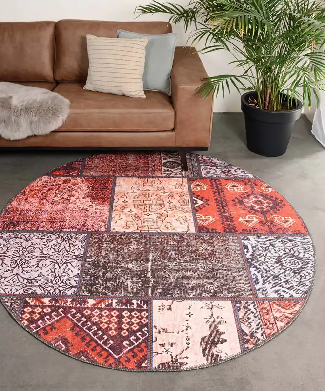 Gratis Retour Rond patchwork vloerkleed – Fade No.1 rood/multi Black Friday-48%
