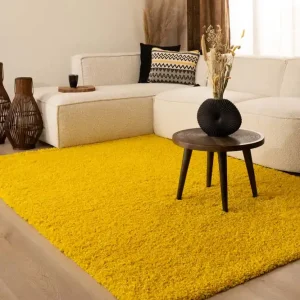 Hoogpolig vloerkleed shaggy Trend effen – geel    -50% Dagaanbieding