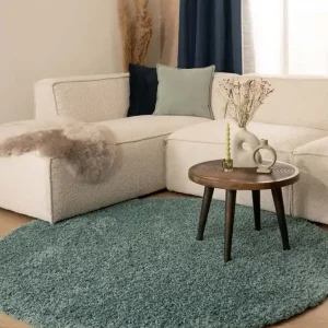 Goedkoop Rond hoogpolig vloerkleed shaggy Trend effen – lichtblauw    -70%