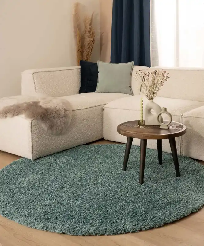 Goedkoop Rond hoogpolig vloerkleed shaggy Trend effen – lichtblauw -70%