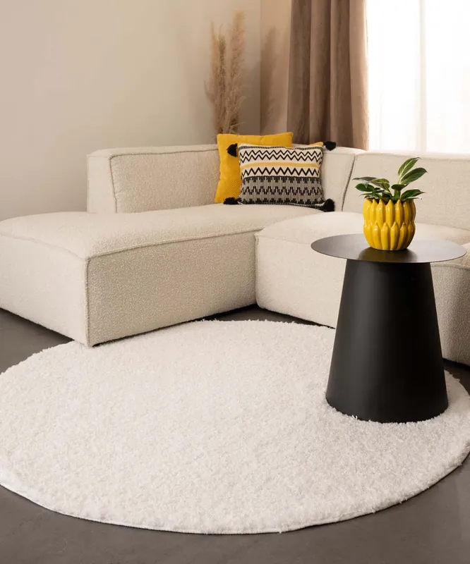 Origineel Rond hoogpolig vloerkleed shaggy Trend effen – wit -70%