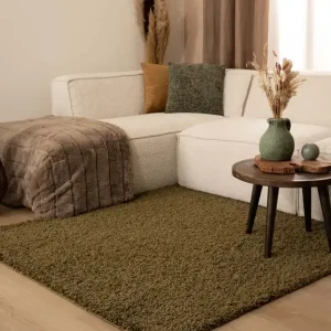 Vierkant hoogpolig vloerkleed shaggy Trend effen – olijfgroen    -68% Direct Verzonden
