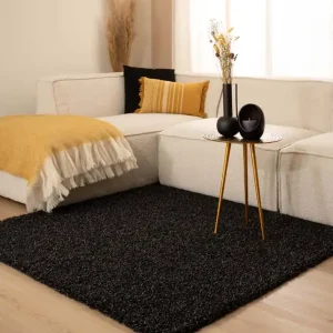 Handgemaakt Vierkant hoogpolig vloerkleed shaggy Trend effen – antraciet    Black Friday-56%