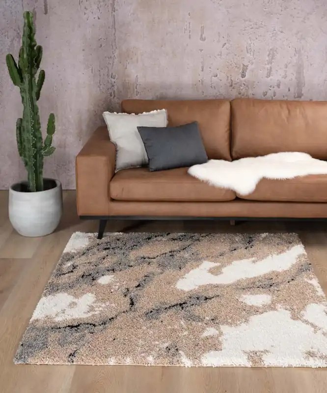 Vierkant hoogpolig vloerkleed Marble Artisan – beige Black Friday-37% Premium