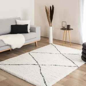 Hoogpolig vloerkleed ruit Artisan – wit/zwart Black Friday-64% Must-Have