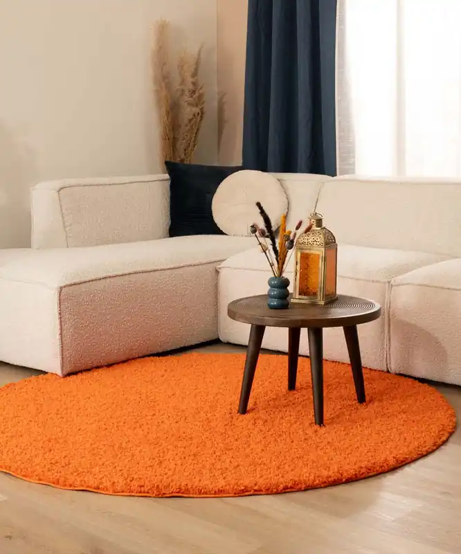 Meest Verkocht Rond hoogpolig vloerkleed shaggy Trend effen – oranje -50%