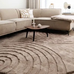 Fluffy vloerkleed rond – Carvy taupe Black Friday-50% Lage Prijs