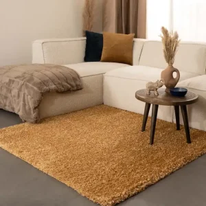 Vierkant hoogpolig vloerkleed shaggy Trend effen – goud    -47% Betrouwbaar