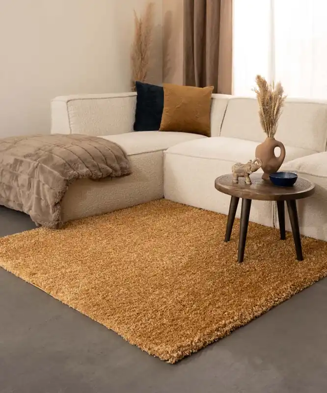Vierkant hoogpolig vloerkleed shaggy Trend effen – goud -47% Betrouwbaar