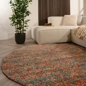Nu Kopen Rond hoogpolig vloerkleed – Blend oranje/blauw Black Friday-34%