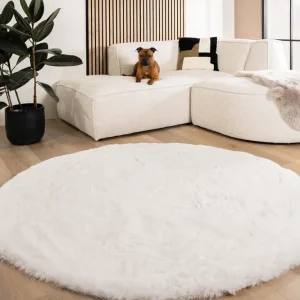 Modern Fluffy vloerkleed rond – Comfy Deluxe wit Black Friday-46%