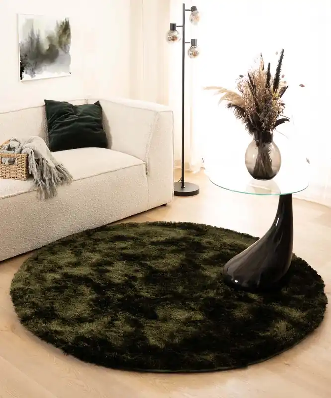 Rond shaggy vloerkleed – Spark olijfgroen Black Friday-60% Nieuw Model
