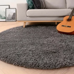 Finale Uitverkoop Rond hoogpolig vloerkleed shaggy Grand effen – donkergrijs -65%