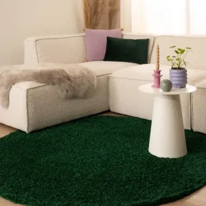 Rond hoogpolig vloerkleed shaggy Trend effen – jade -70% Koop Vandaag