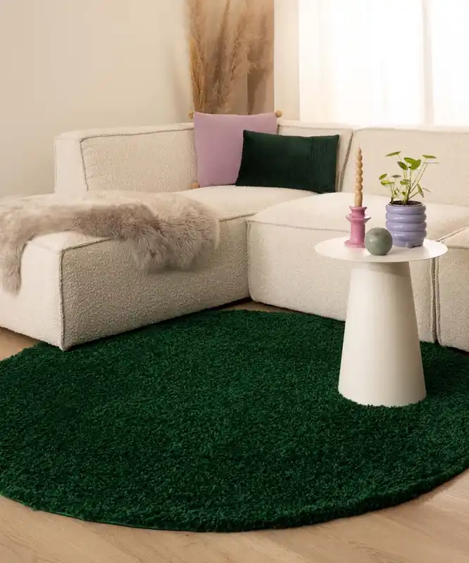 Rond hoogpolig vloerkleed shaggy Trend effen – jade -70% Koop Vandaag