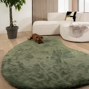 Seizoensaanbieding Fluffy vloerkleed organisch – Comfy Plus olijfgroen Black Friday-42%