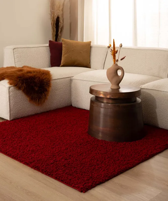 Betrouwbaar Vierkant hoogpolig vloerkleed shaggy Trend effen – rood Black Friday-47%