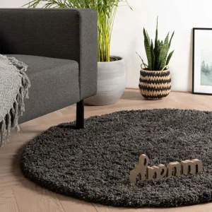 Budget Rond hoogpolig vloerkleed – Cozy Shaggy – donkergrijs -73%