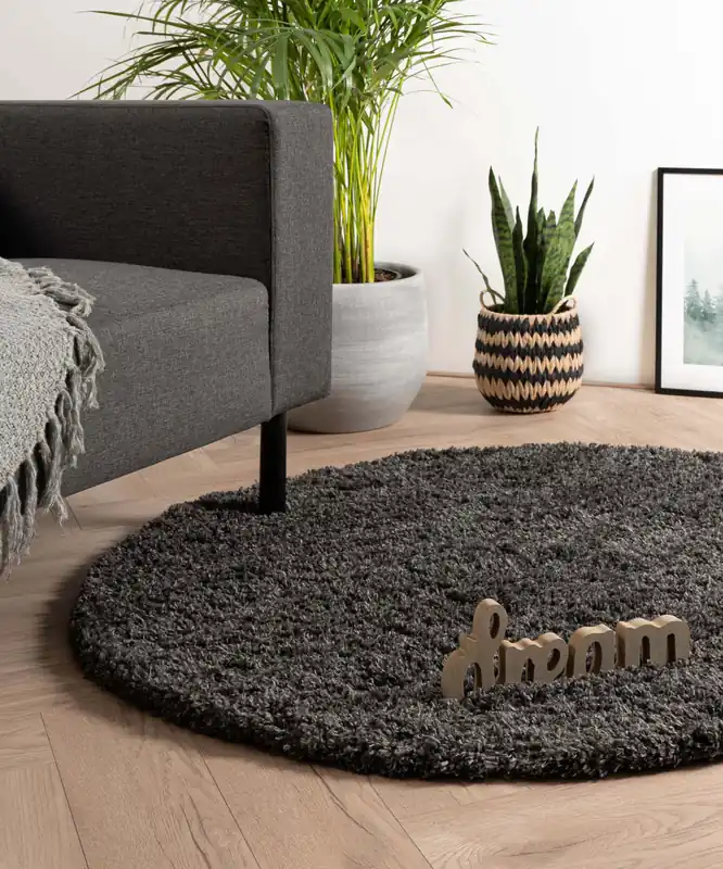 Budget Rond hoogpolig vloerkleed – Cozy Shaggy – donkergrijs -73%