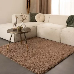 Premium Vierkant hoogpolig vloerkleed shaggy Trend effen – mokka -47%