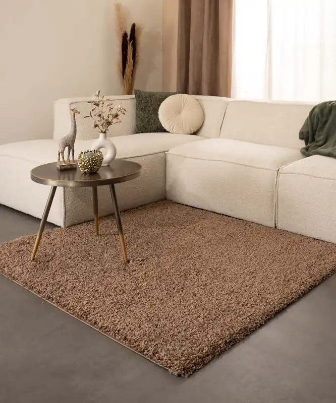 Premium Vierkant hoogpolig vloerkleed shaggy Trend effen – mokka -47%