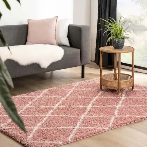 Aanbieding Hoogpolig vloerkleed ruiten Habitat – roze/wit Black Friday-57%