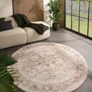 Rond Vintage buitenkleed – Valenca Fino lichtgrijs/beige Black Friday-44% Weekendaanbieding