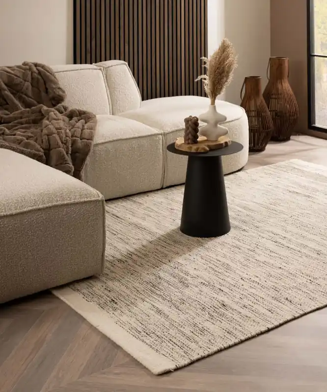 Wollen vloerkleed – Ulstein wit/zwart Black Friday-40% Modern