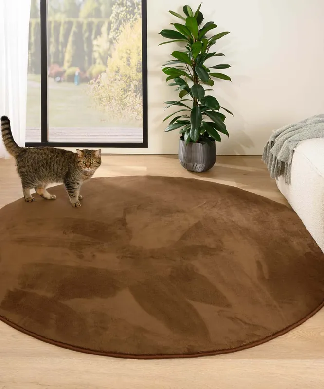Rond zacht vloerkleed – Plush bruin Black Friday-33% Finale Uitverkoop