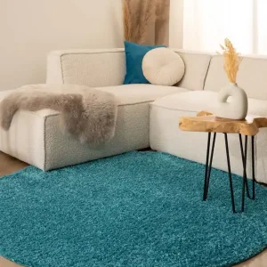Hoogpolig vloerkleed shaggy Trend effen rond – turquoise    -70% Exclusieve Aanbieding