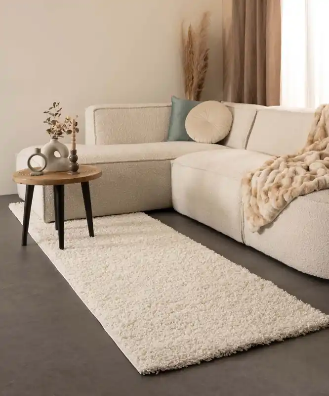 Hoogpolige loper shaggy Trend effen – ivoor Black Friday-55% Plaats Bestelling