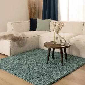 Vierkant hoogpolig vloerkleed shaggy Trend effen – lichtblauw    -47% Goedkoop