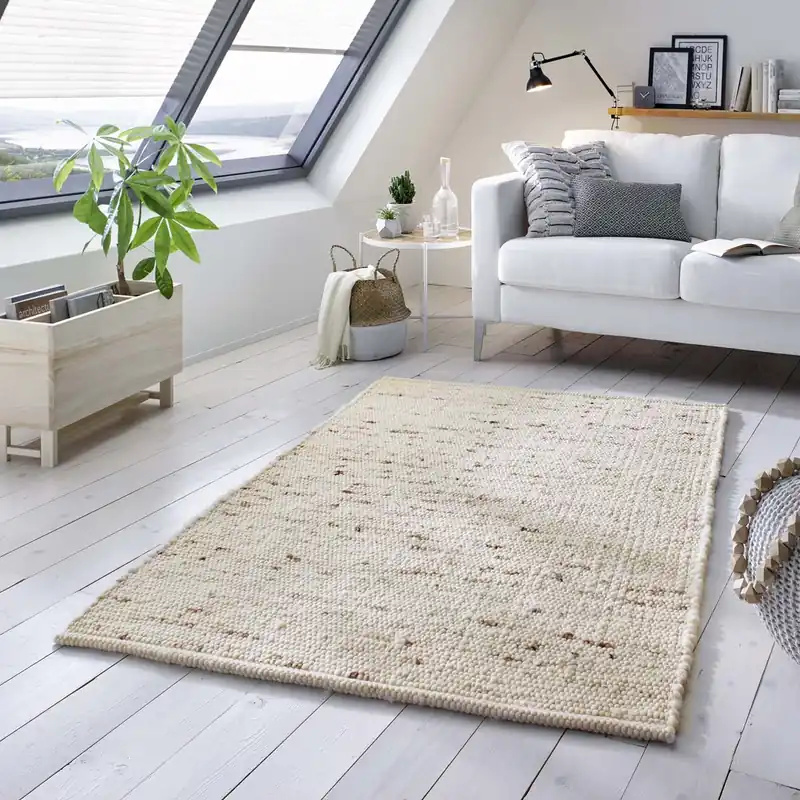 Wollen vloerkleed handweef Oslo – crème -34% Hoge Kwaliteit