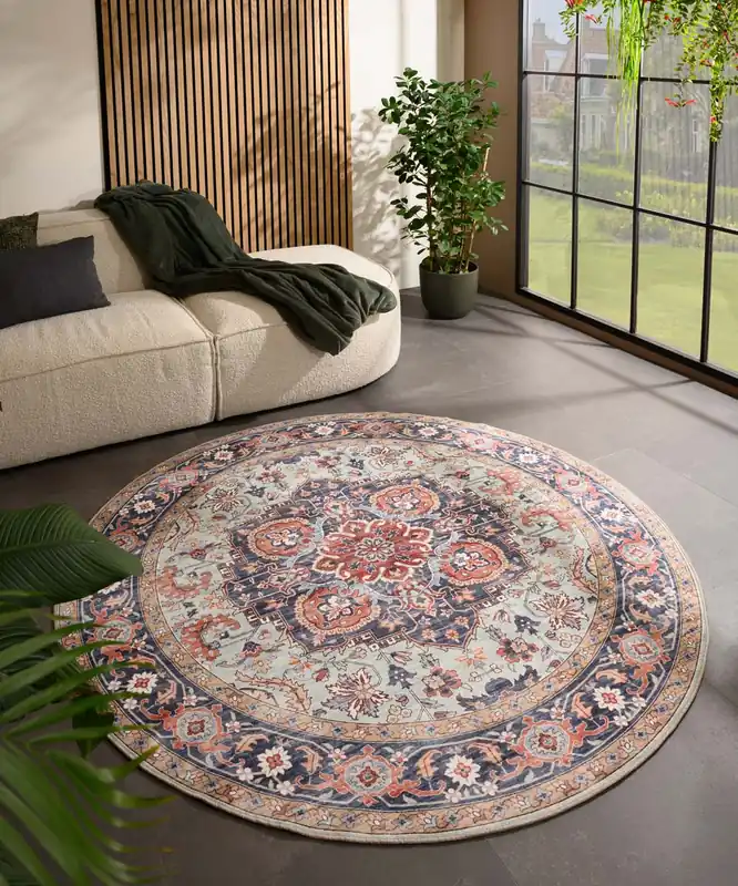 Rond Vintage buitenkleed – Valenca Fino groen/blauw Black Friday-44% Bulkbestelling