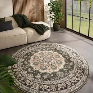 Direct Verzonden Rond Vintage buitenkleed – Valenca Nova donkergroen    Black Friday-44%