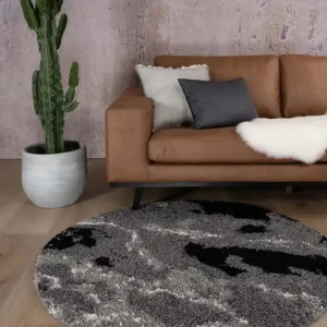 Wereldwijde Verzending Rond hoogpolig vloerkleed Marble Artisan – grijs Black Friday-65%