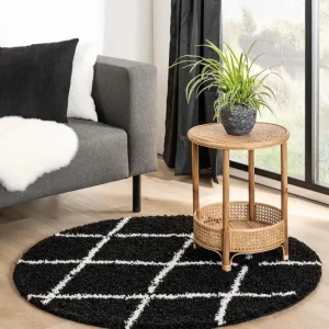 Exclusieve Aanbieding Rond hoogpolig vloerkleed ruiten Habitat – zwart/wit Black Friday-68%